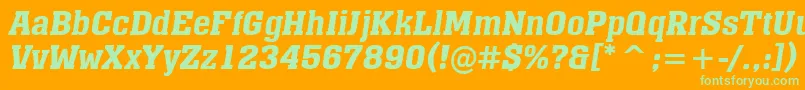 AMonumentoDemibolditalic-Schriftart – Grüne Schriften auf orangefarbenem Hintergrund