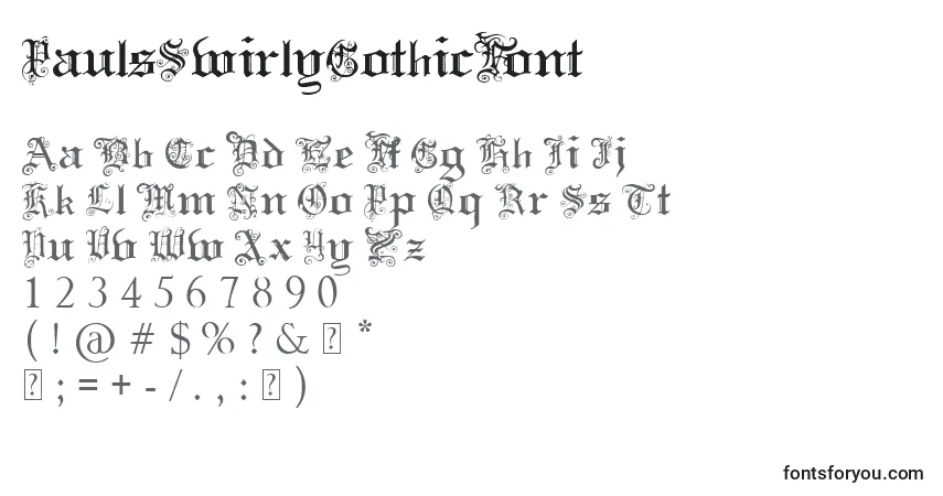 Schriftart PaulsSwirlyGothicFont – Alphabet, Zahlen, spezielle Symbole