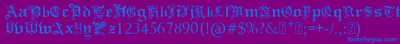 PaulsSwirlyGothicFont-Schriftart – Blaue Schriften auf violettem Hintergrund