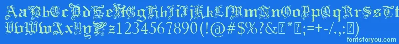 PaulsSwirlyGothicFont-fontti – vihreät fontit sinisellä taustalla