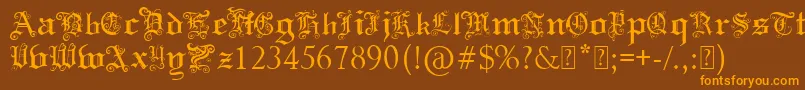 PaulsSwirlyGothicFont-Schriftart – Orangefarbene Schriften auf braunem Hintergrund