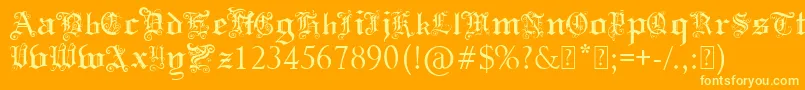 PaulsSwirlyGothicFont-fontti – keltaiset fontit oranssilla taustalla