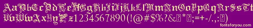 PaulsSwirlyGothicFont-Schriftart – Gelbe Schriften auf violettem Hintergrund