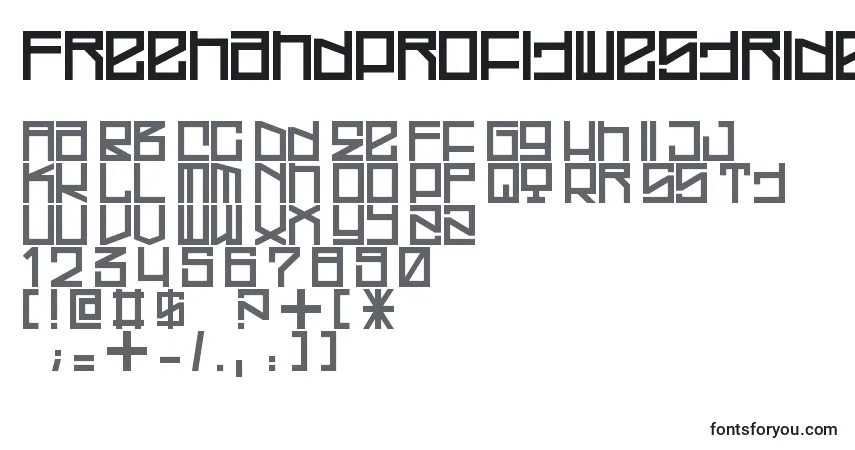 Czcionka FreehandProfitWestrider2057 – alfabet, cyfry, specjalne znaki