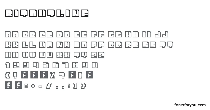 Schriftart BitOutline – Alphabet, Zahlen, spezielle Symbole