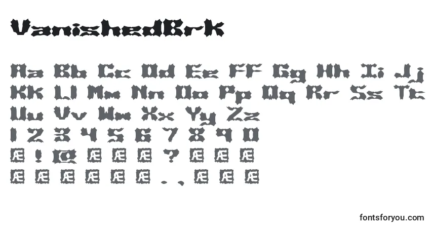 Czcionka VanishedBrk – alfabet, cyfry, specjalne znaki