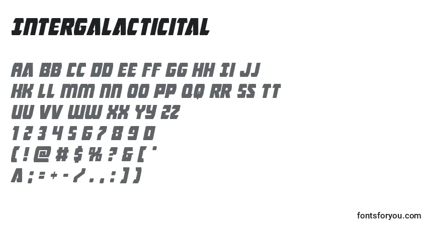 Schriftart Intergalacticital – Alphabet, Zahlen, spezielle Symbole