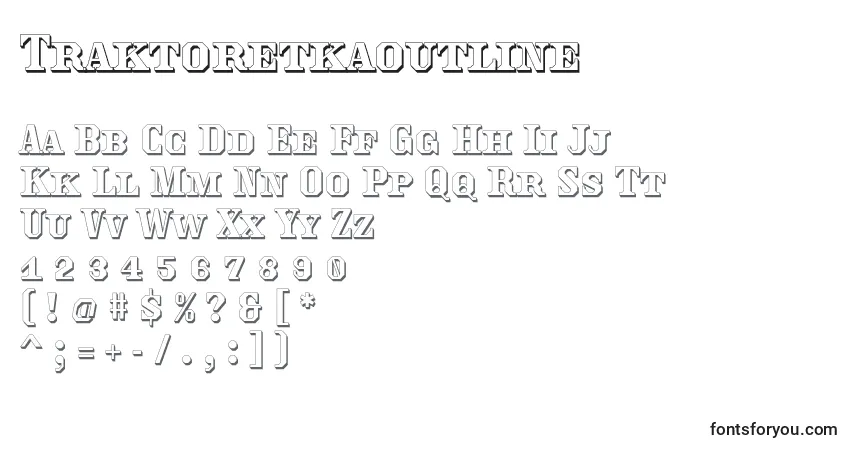 Schriftart Traktoretkaoutline – Alphabet, Zahlen, spezielle Symbole