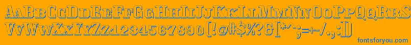 Traktoretkaoutline-Schriftart – Blaue Schriften auf orangefarbenem Hintergrund