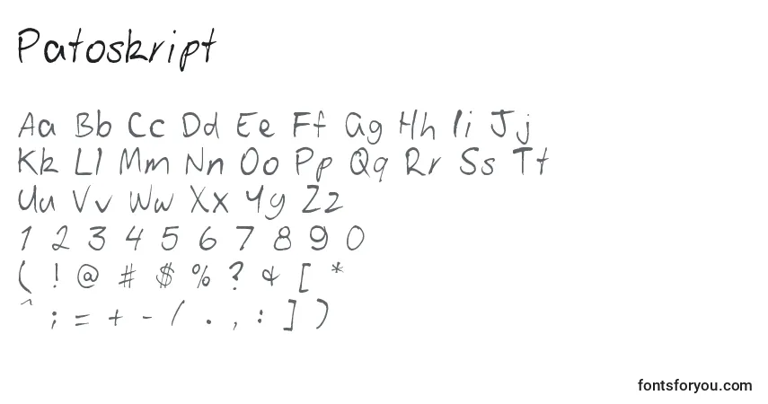 Schriftart Patoskript – Alphabet, Zahlen, spezielle Symbole