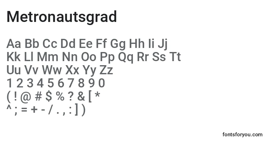 Czcionka Metronautsgrad – alfabet, cyfry, specjalne znaki