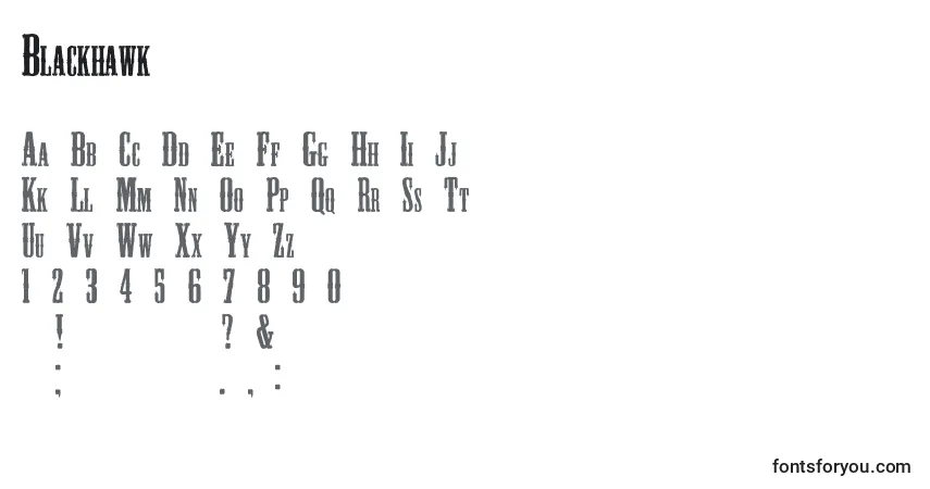 Schriftart Blackhawk (86681) – Alphabet, Zahlen, spezielle Symbole