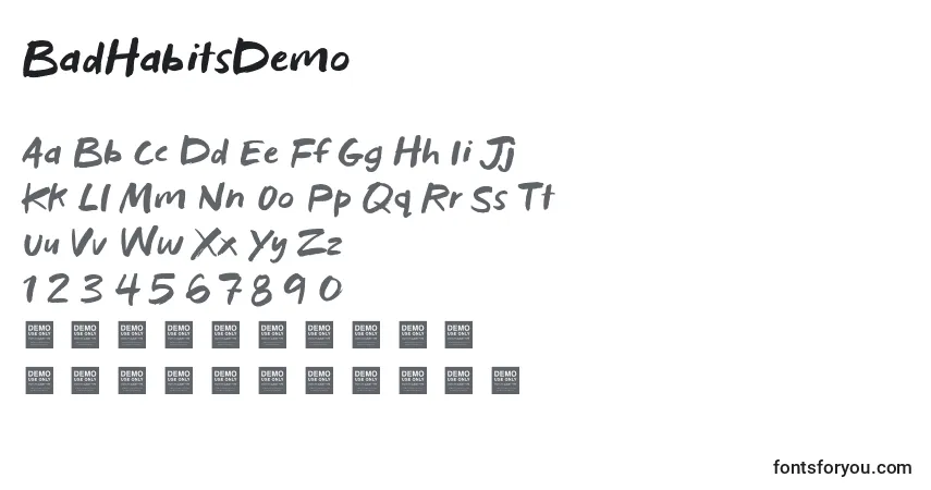 Шрифт BadHabitsDemo – алфавит, цифры, специальные символы