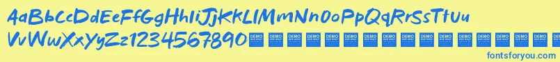 フォントBadHabitsDemo – 青い文字が黄色の背景にあります。