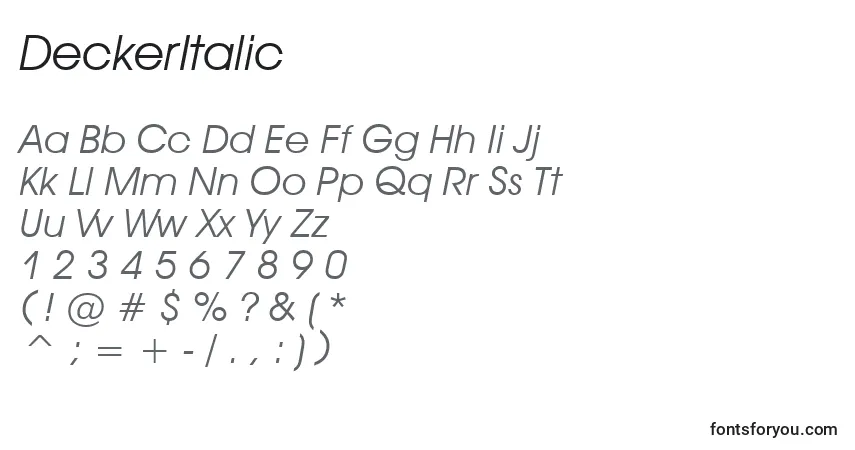 Schriftart DeckerItalic – Alphabet, Zahlen, spezielle Symbole
