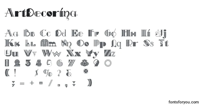 Schriftart ArtDecorina – Alphabet, Zahlen, spezielle Symbole