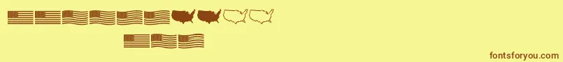Usflagフォントについての詳細 フォントUsflag – 茶色の文字が黄色の背景にあります。