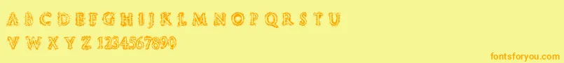 フォントStuccoRegular – オレンジの文字が黄色の背景にあります。