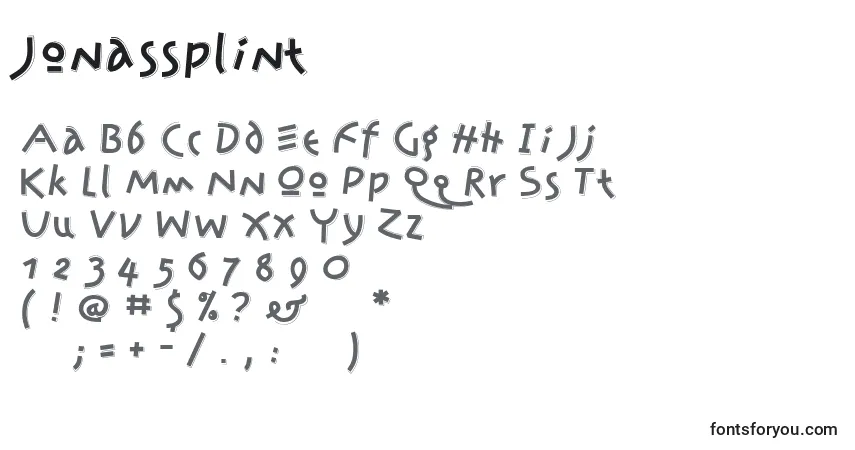 Jonassplint Font – alphabet, numbers, special characters