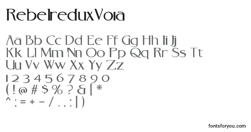 Czcionka RebelreduxV01a – alfabet, cyfry, specjalne znaki