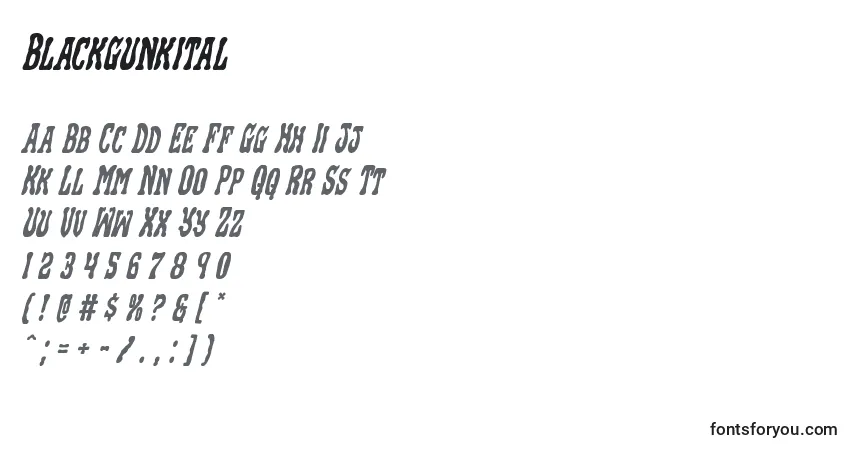 Schriftart Blackgunkital – Alphabet, Zahlen, spezielle Symbole