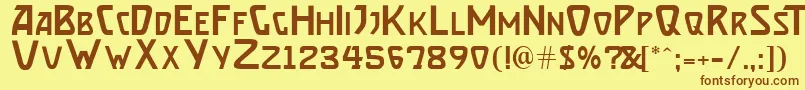 フォントBrassett – 茶色の文字が黄色の背景にあります。