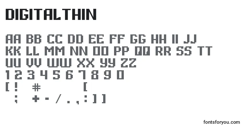 A fonte DigitalThin – alfabeto, números, caracteres especiais
