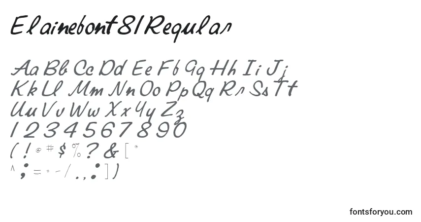 A fonte Elainefont81Regular – alfabeto, números, caracteres especiais