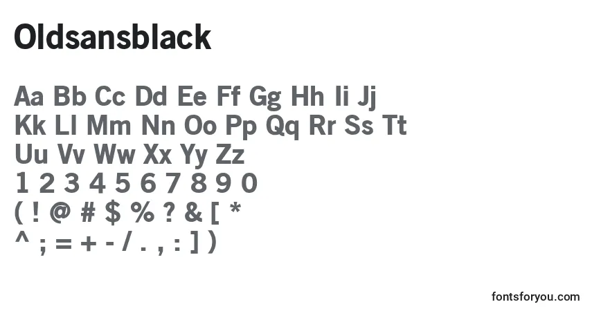A fonte Oldsansblack – alfabeto, números, caracteres especiais