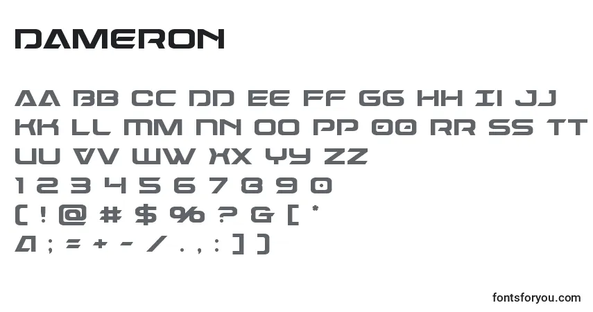 A fonte Dameron – alfabeto, números, caracteres especiais