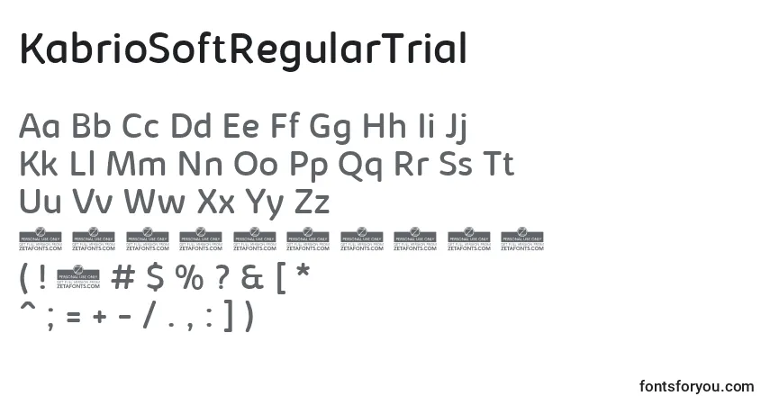 Czcionka KabrioSoftRegularTrial – alfabet, cyfry, specjalne znaki