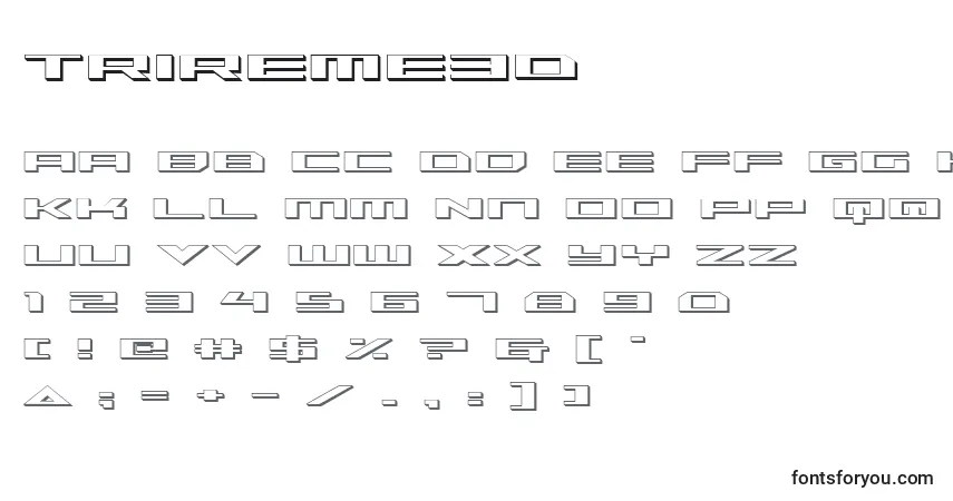 Trireme3D-fontti – aakkoset, numerot, erikoismerkit