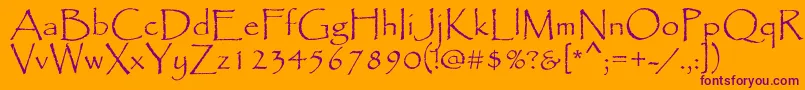 Papyrus-Schriftart – Violette Schriften auf orangefarbenem Hintergrund