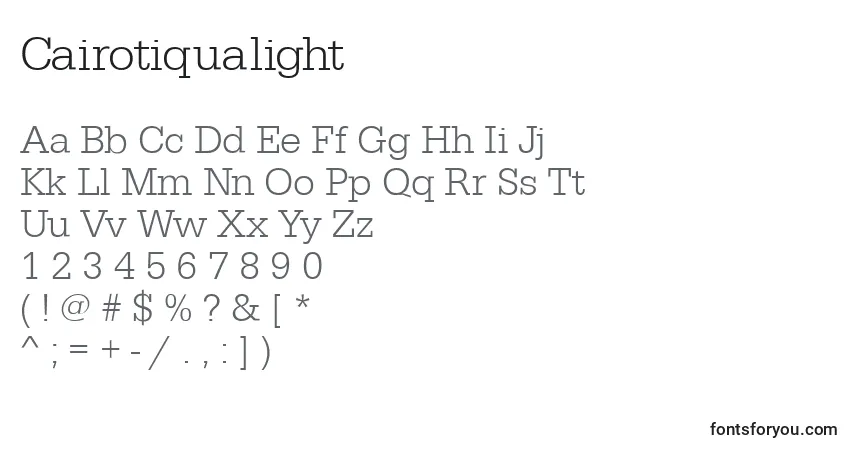 Schriftart Cairotiqualight – Alphabet, Zahlen, spezielle Symbole