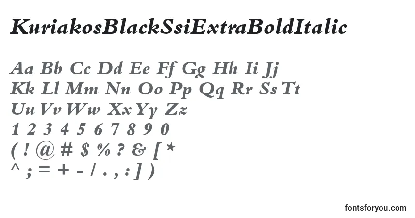 A fonte KuriakosBlackSsiExtraBoldItalic – alfabeto, números, caracteres especiais