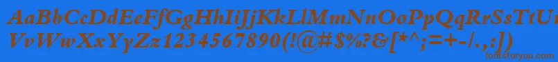 フォントKuriakosBlackSsiExtraBoldItalic – 茶色の文字が青い背景にあります。