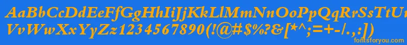 フォントKuriakosBlackSsiExtraBoldItalic – オレンジ色の文字が青い背景にあります。