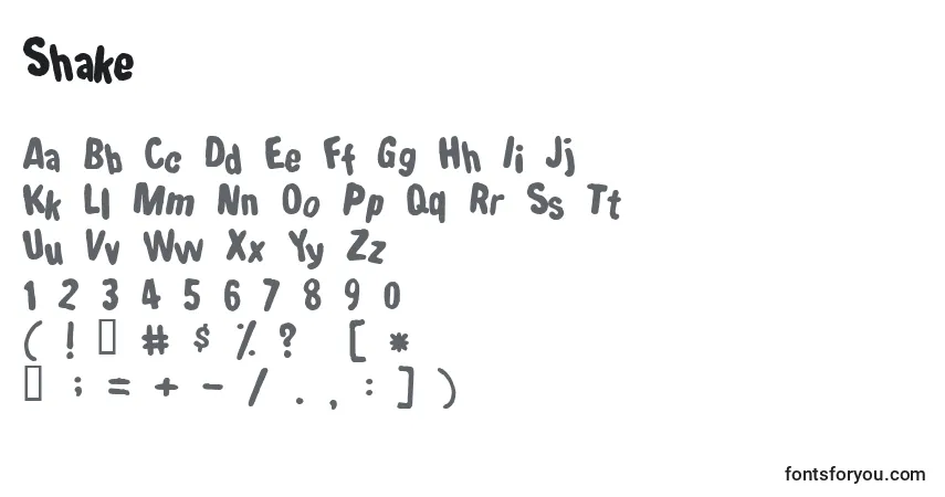 Schriftart Shake – Alphabet, Zahlen, spezielle Symbole
