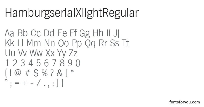 Шрифт HamburgserialXlightRegular – алфавит, цифры, специальные символы