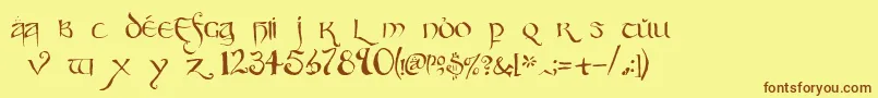 フォントPartybusiness – 茶色の文字が黄色の背景にあります。