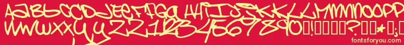 BrooklynKid-Schriftart – Gelbe Schriften auf rotem Hintergrund