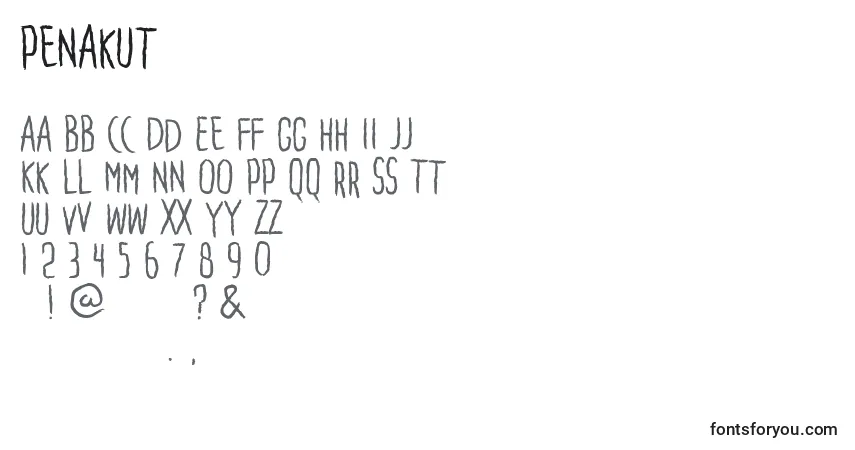 Шрифт Penakut – алфавит, цифры, специальные символы
