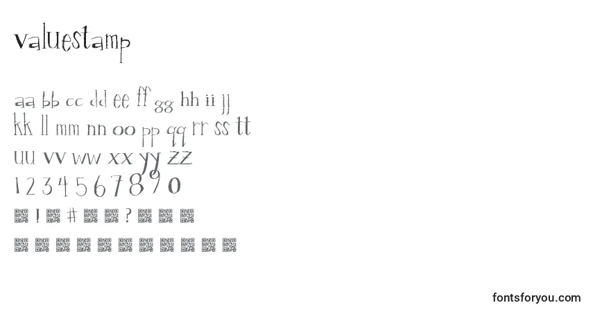 Schriftart Valuestamp – Alphabet, Zahlen, spezielle Symbole