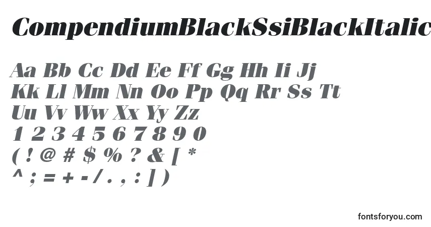 A fonte CompendiumBlackSsiBlackItalic – alfabeto, números, caracteres especiais
