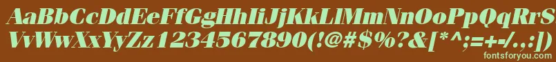 フォントCompendiumBlackSsiBlackItalic – 緑色の文字が茶色の背景にあります。