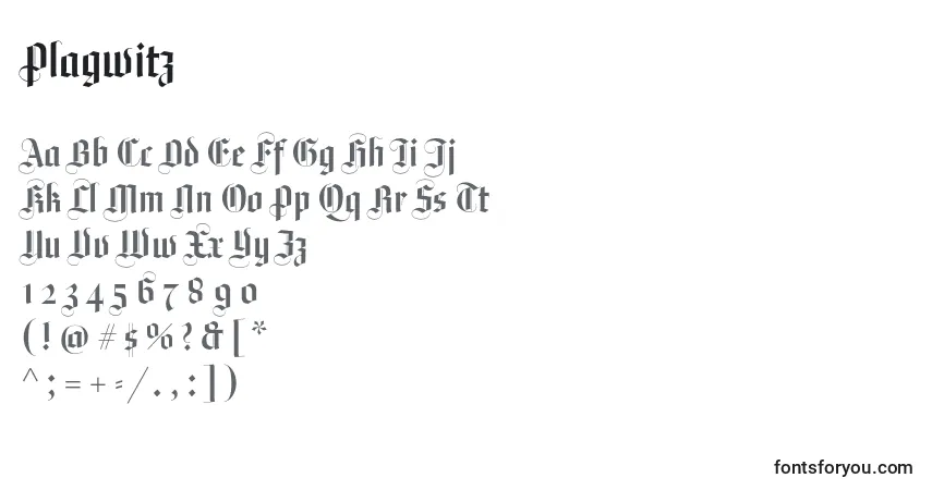 Fuente Plagwitz - alfabeto, números, caracteres especiales