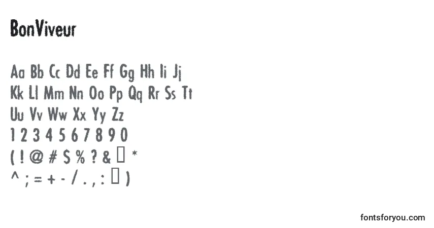 BonViveur-fontti – aakkoset, numerot, erikoismerkit