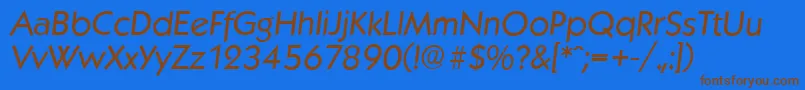 フォントKoblenzserialItalic – 茶色の文字が青い背景にあります。