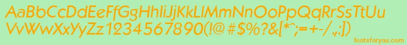 フォントKoblenzserialItalic – オレンジの文字が緑の背景にあります。