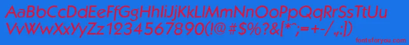 KoblenzserialItalic-Schriftart – Rote Schriften auf blauem Hintergrund